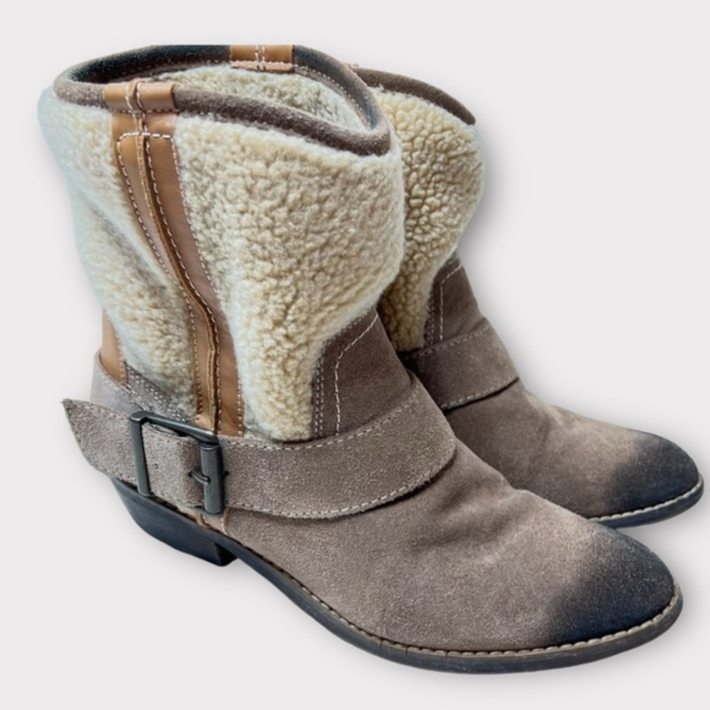 Anthropologie Kelsi Dagger Tempest Shearling Cream Tan Suede Sherpa Boots